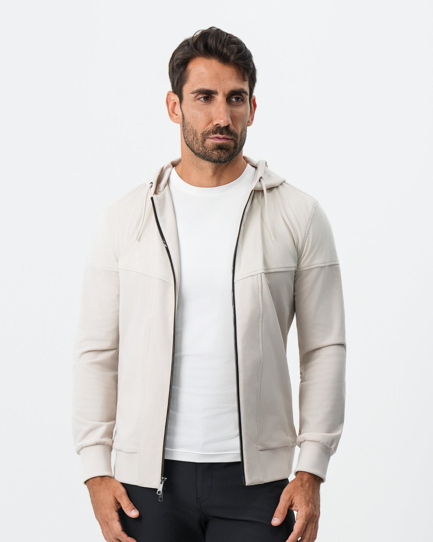 State & Liberty Hooded Hybrid Suede Jacket - Cream