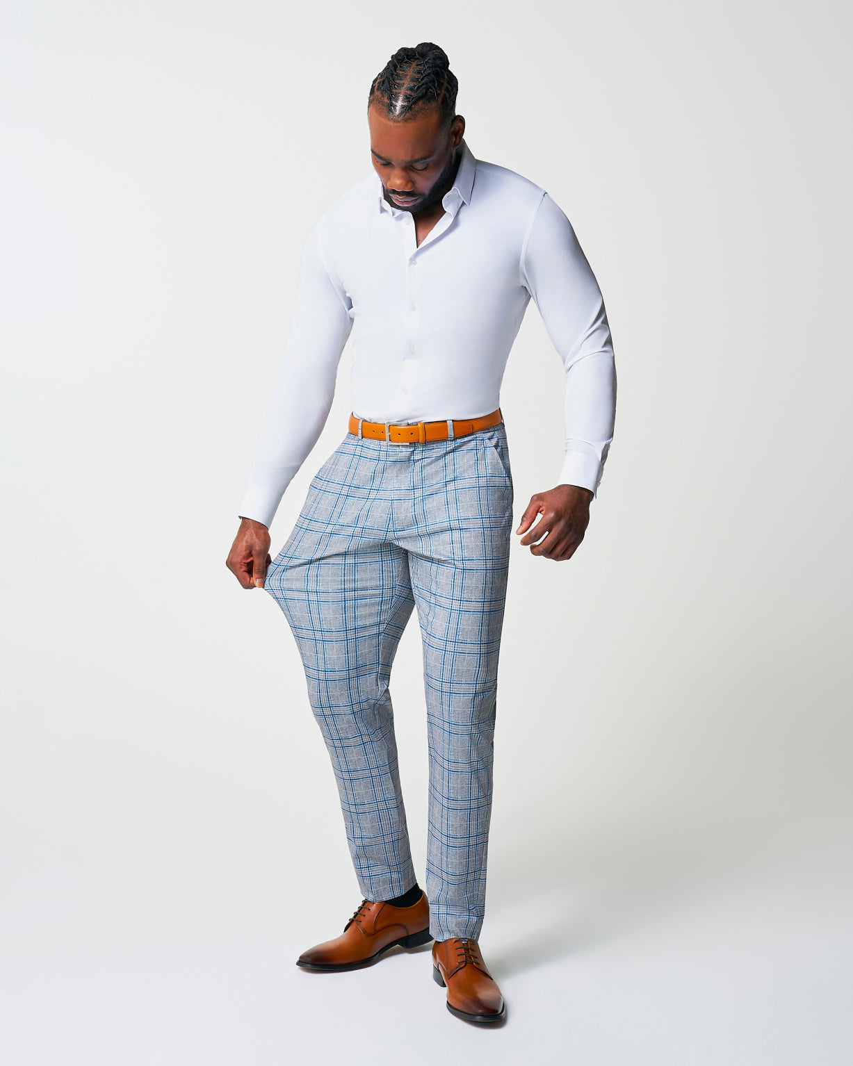 State & Liberty Athletic Fit Stretch Suit - Grey & Royal Blue Plaid