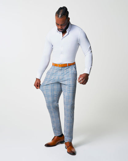 State & Liberty Athletic Fit Stretch Suit - Grey & Royal Blue Plaid