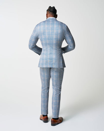 State & Liberty Athletic Fit Stretch Suit - Grey & Royal Blue Plaid