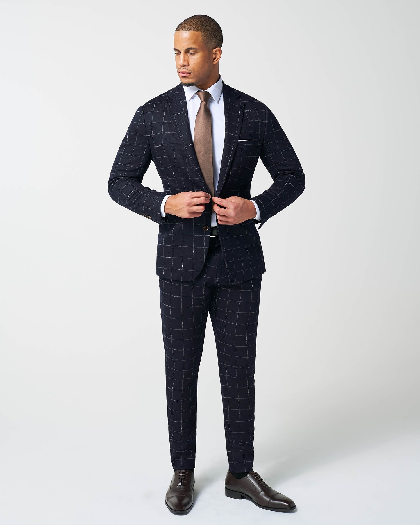 State & Liberty Athletic Fit Stretch Wool Suit - Midnight Navy & Chalk Windowpane