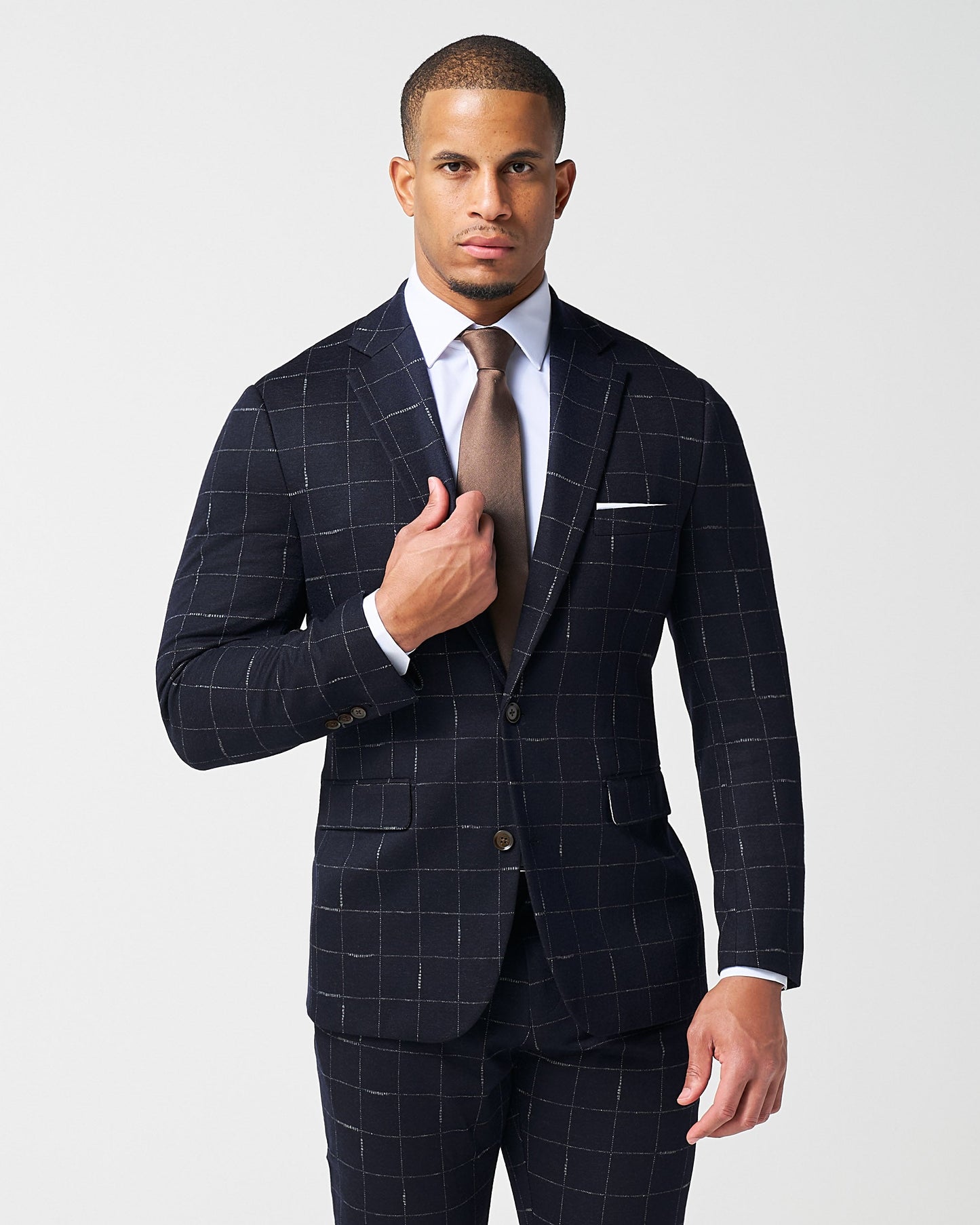 State & Liberty Athletic Fit Stretch Wool Suit - Midnight Navy & Chalk Windowpane