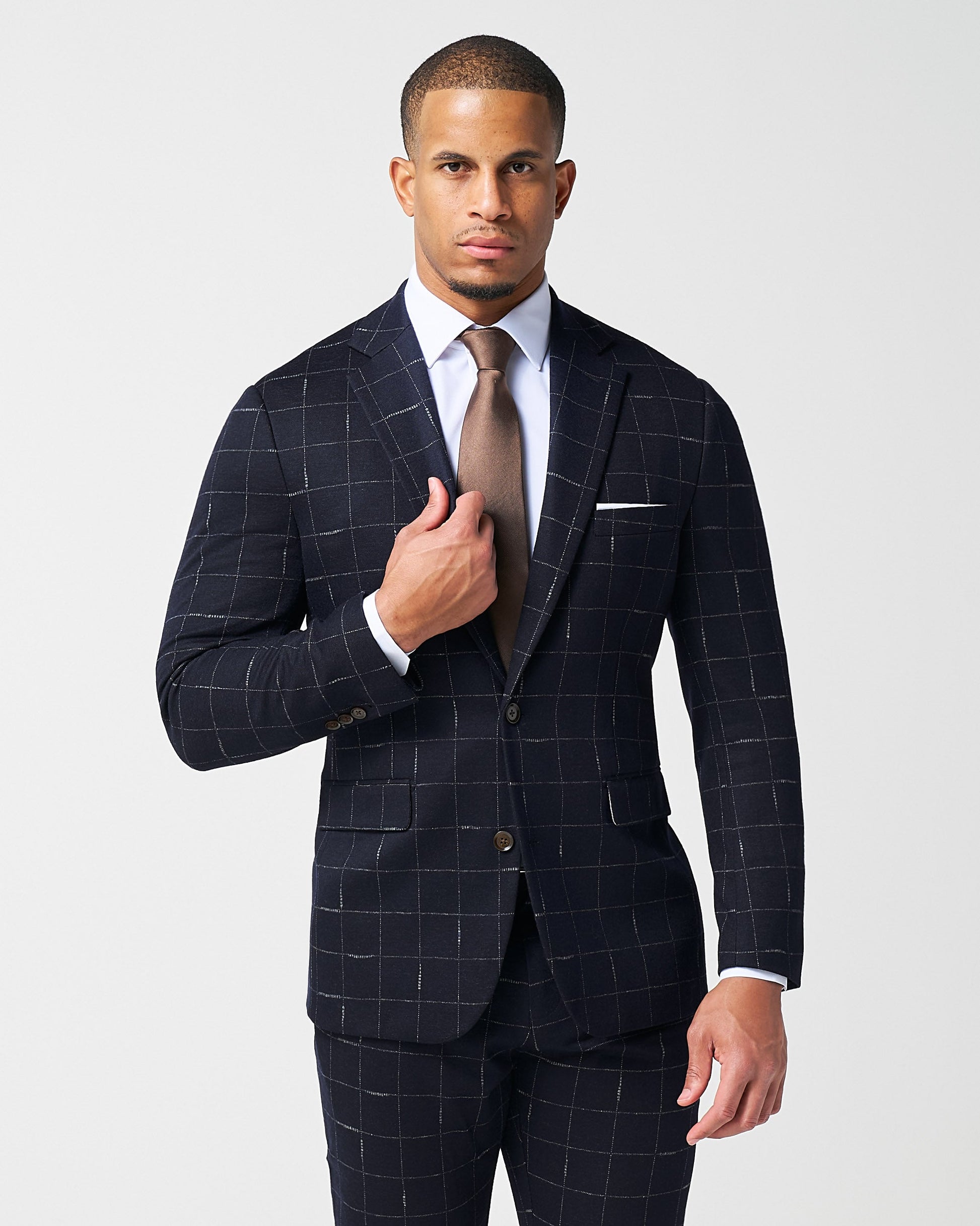 State & Liberty Athletic Fit Stretch Wool Suit - Midnight Navy & Chalk Windowpane