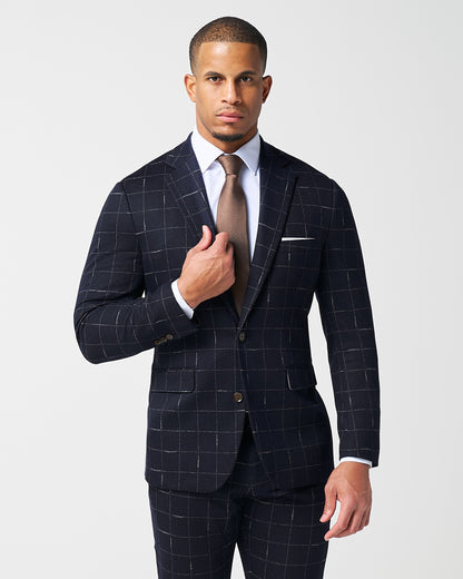 State & Liberty Athletic Fit Stretch Wool Suit - Midnight Navy & Chalk Windowpane