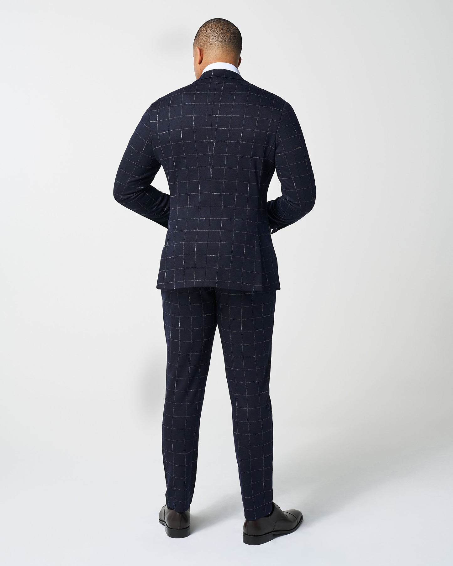 State & Liberty Athletic Fit Stretch Wool Suit - Midnight Navy & Chalk Windowpane