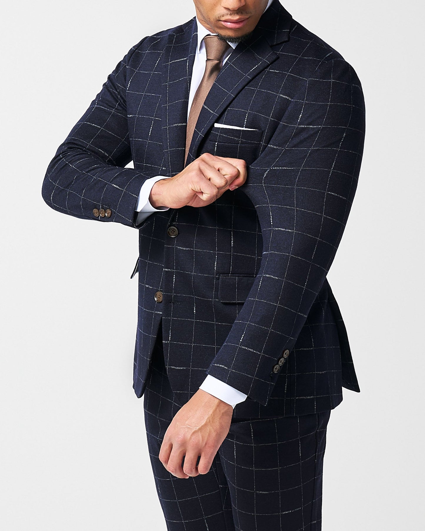 State & Liberty Athletic Fit Stretch Wool Suit - Midnight Navy & Chalk Windowpane