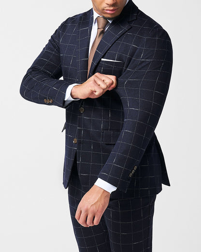 State & Liberty Athletic Fit Stretch Wool Suit - Midnight Navy & Chalk Windowpane