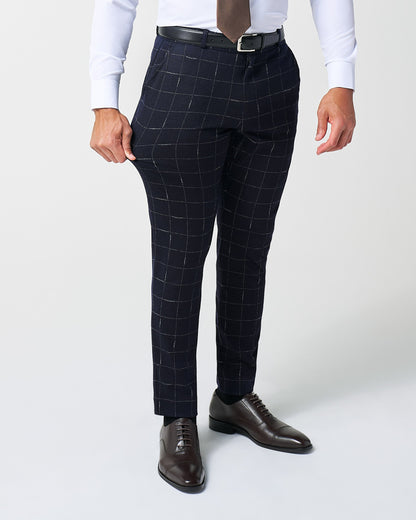 State & Liberty Athletic Fit Stretch Wool Suit - Midnight Navy & Chalk Windowpane