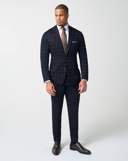 State & Liberty Athletic Fit Stretch Wool Suit - Midnight Navy & Chalk Windowpane