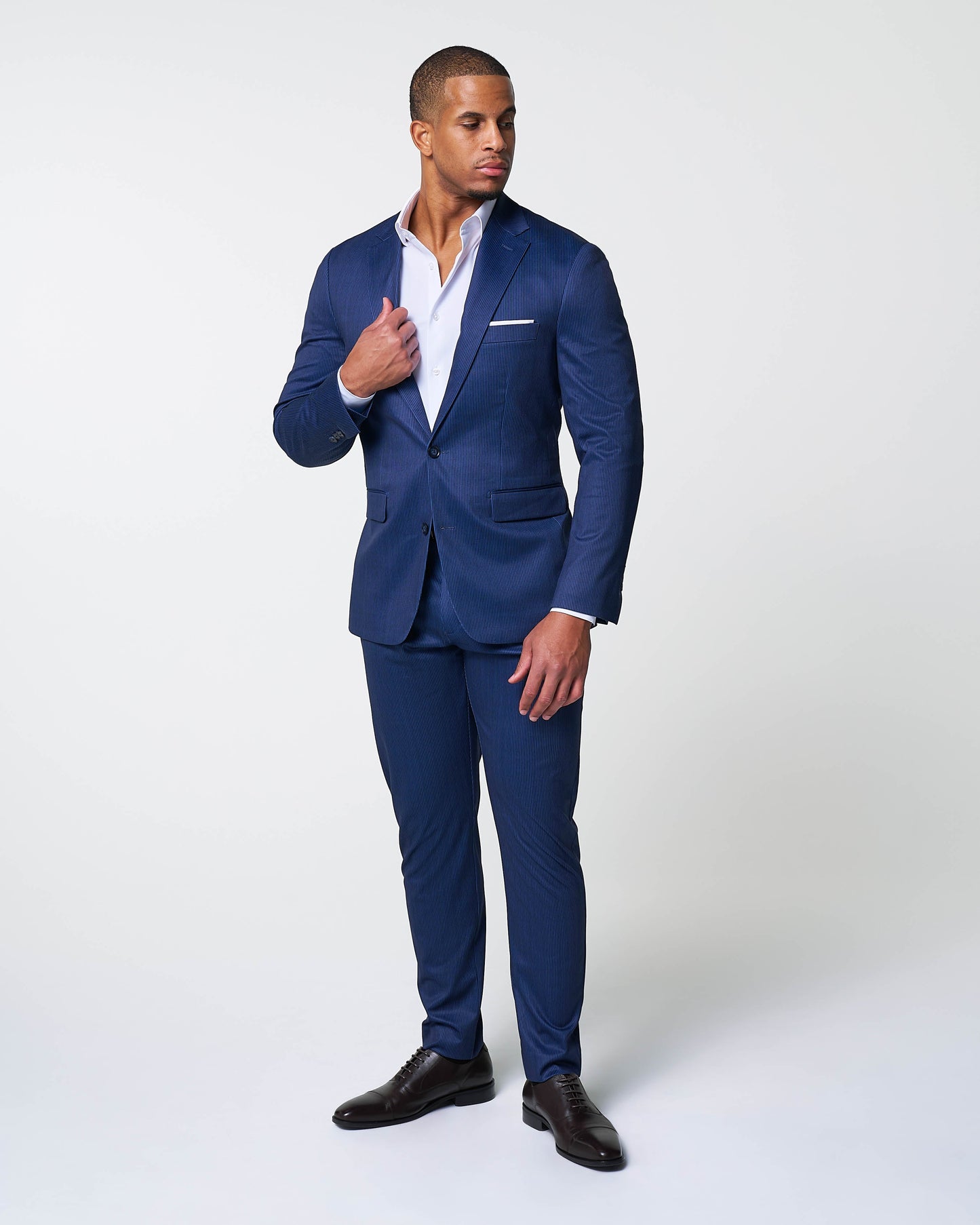 State & Liberty Athletic Fit Stretch Suit - Navy & White Stripe