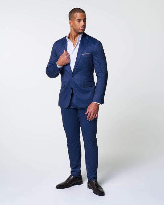 State & Liberty Athletic Fit Stretch Suit - Navy & White Stripe