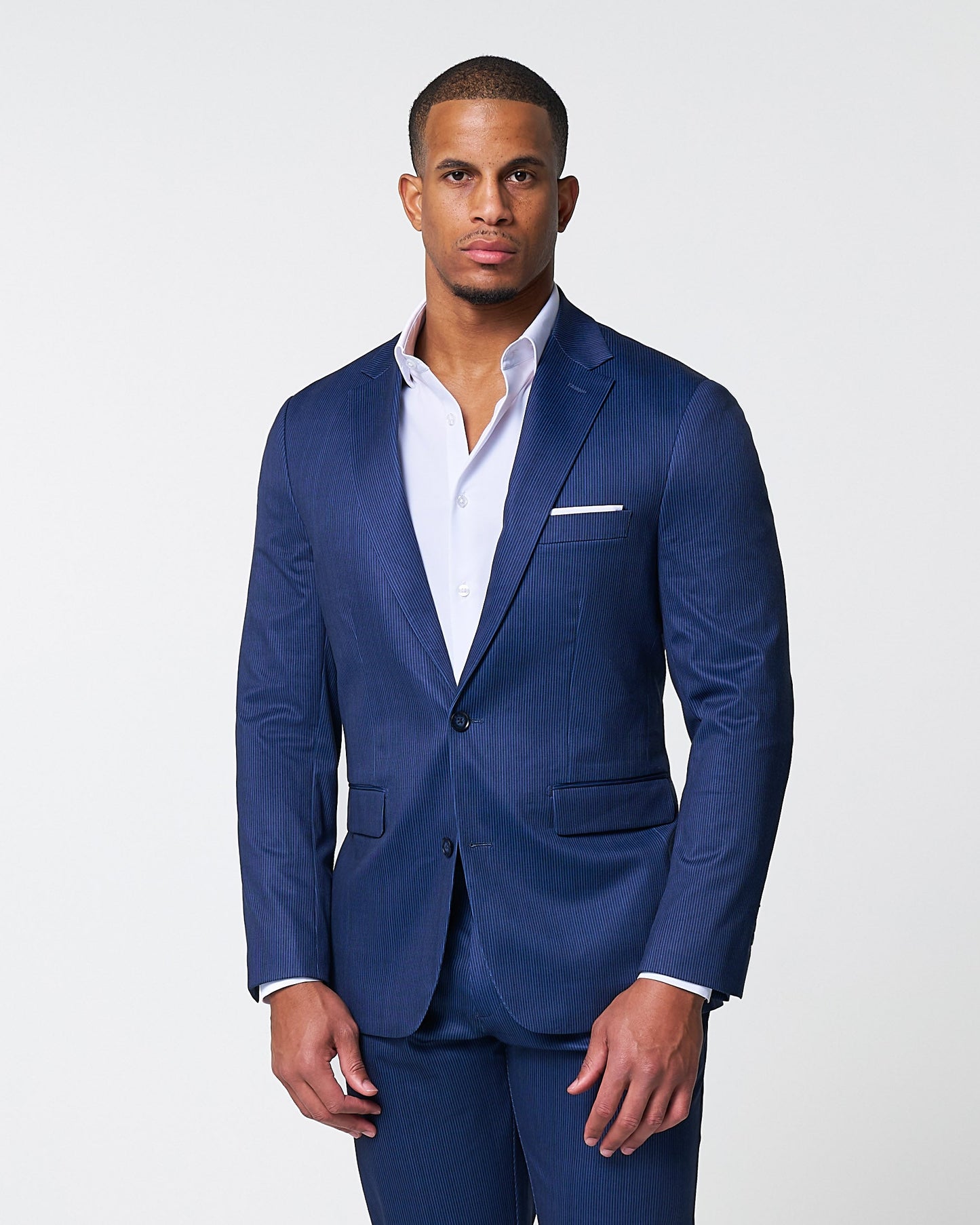 State & Liberty Athletic Fit Stretch Suit - Navy & White Stripe