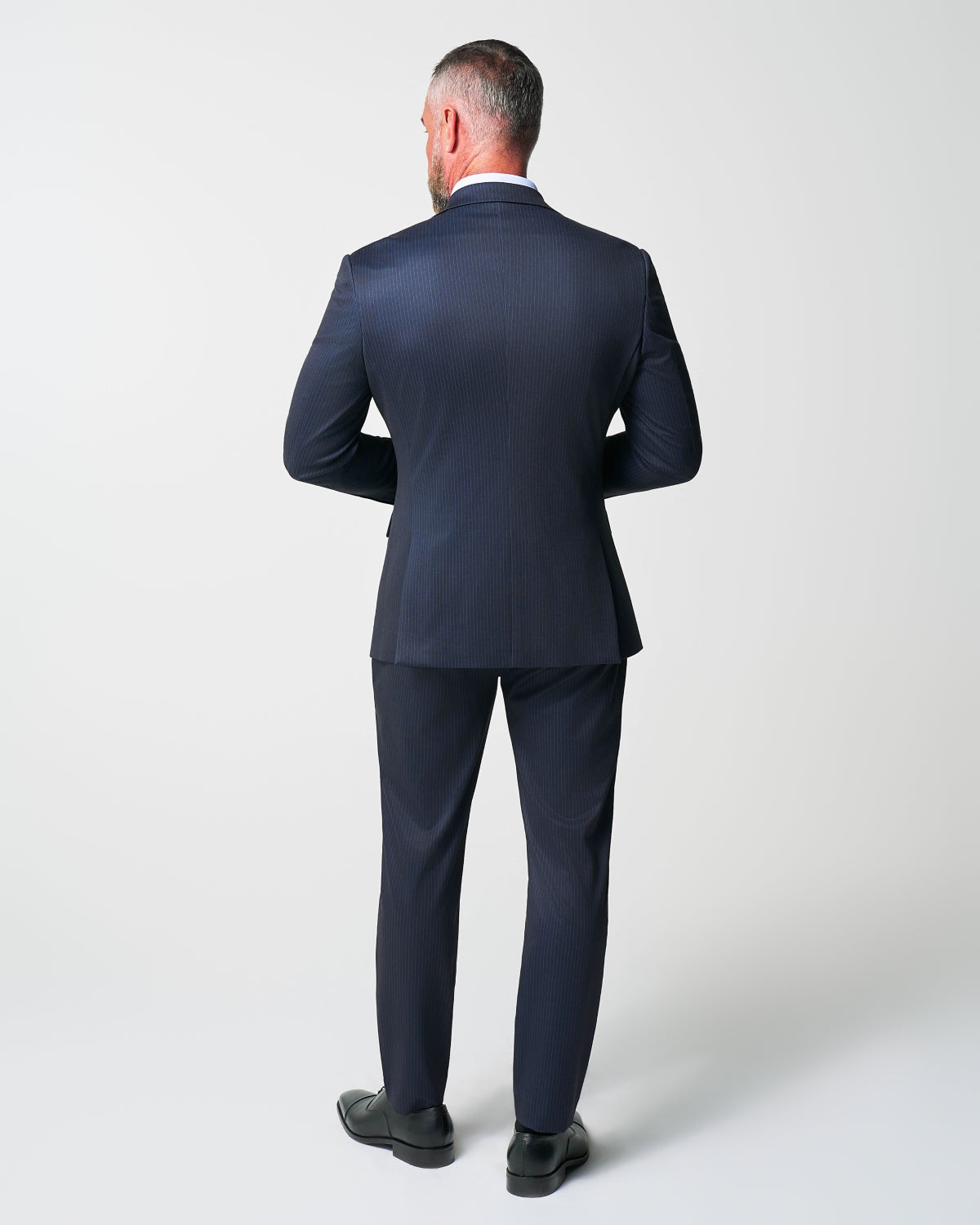 State & Liberty Athletic Fit Stretch Suit - Knit Blue Chalk Stripe
