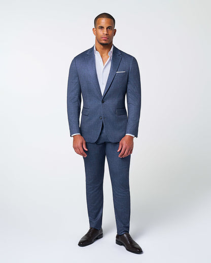 State & Liberty Athletic Fit Stretch Suit - Storm Blue & Navy Plaid