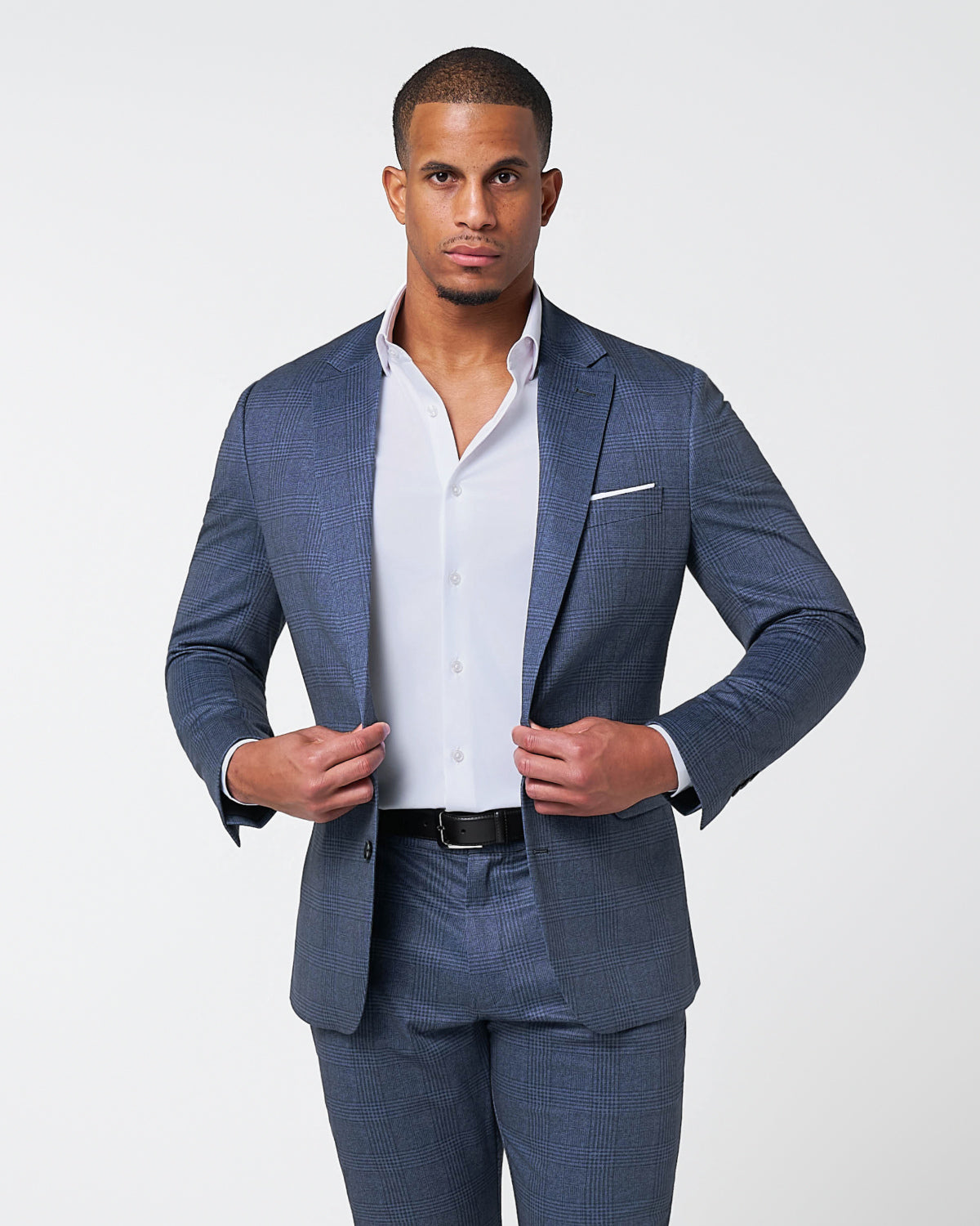 State & Liberty Athletic Fit Stretch Suit - Storm Blue & Navy Plaid