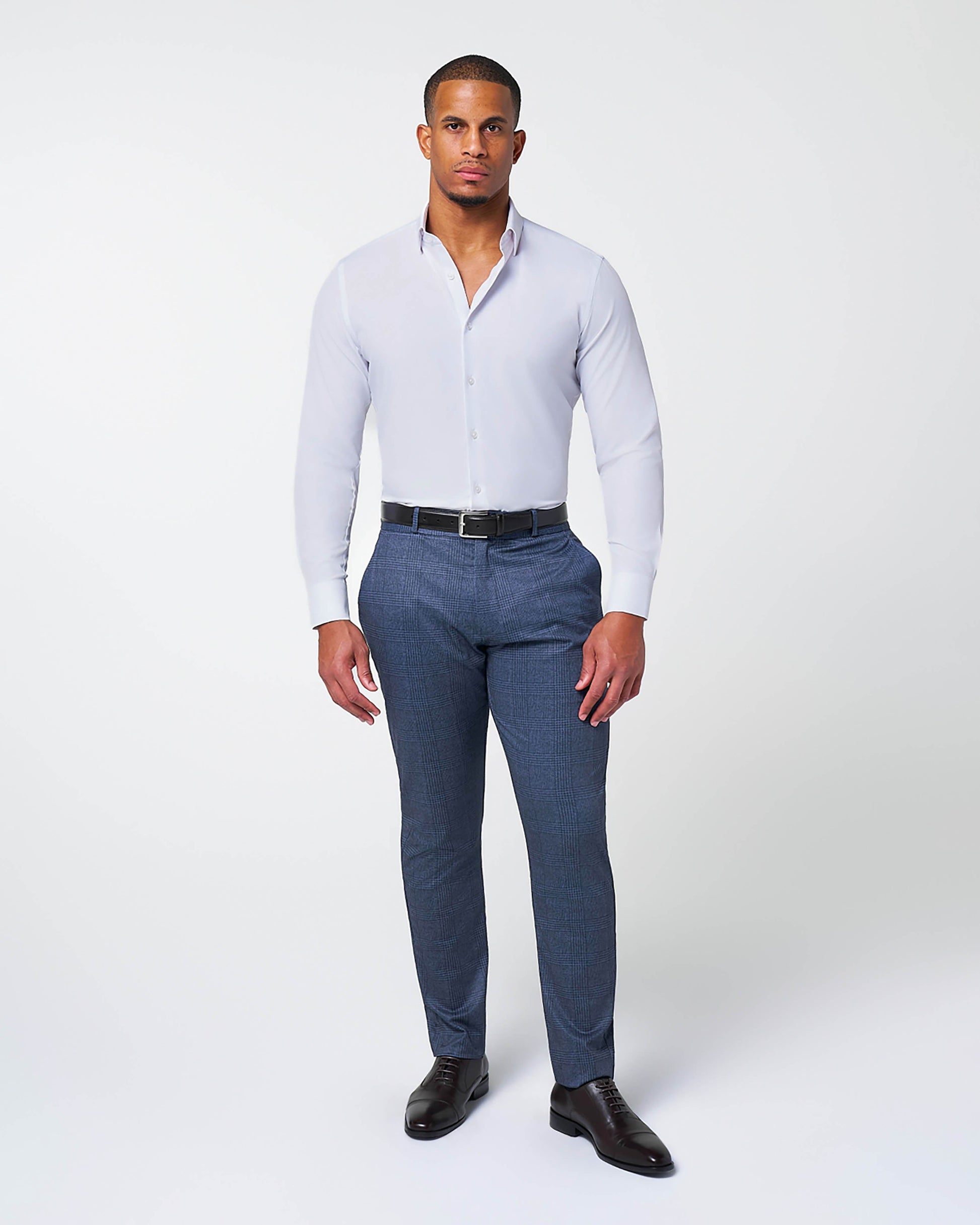 State & Liberty Athletic Fit Stretch Suit - Storm Blue & Navy Plaid