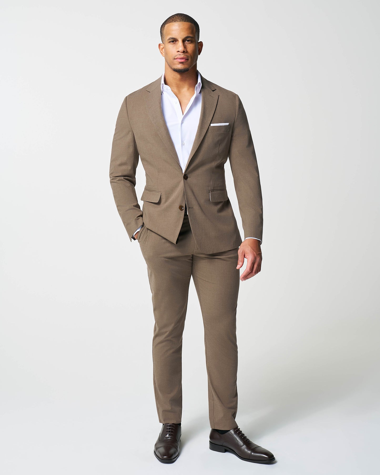 State & Liberty Athletic Fit Stretch Suit - Lightweight Heathered Latte