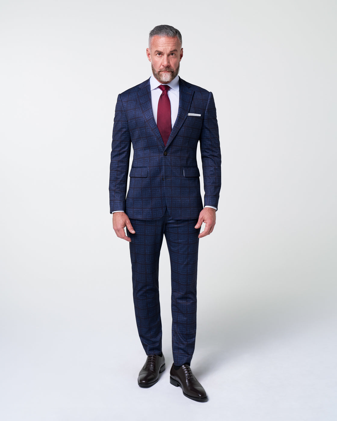 State & Liberty Athletic Fit Stretch Suit - Navy & Maroon Windowpane