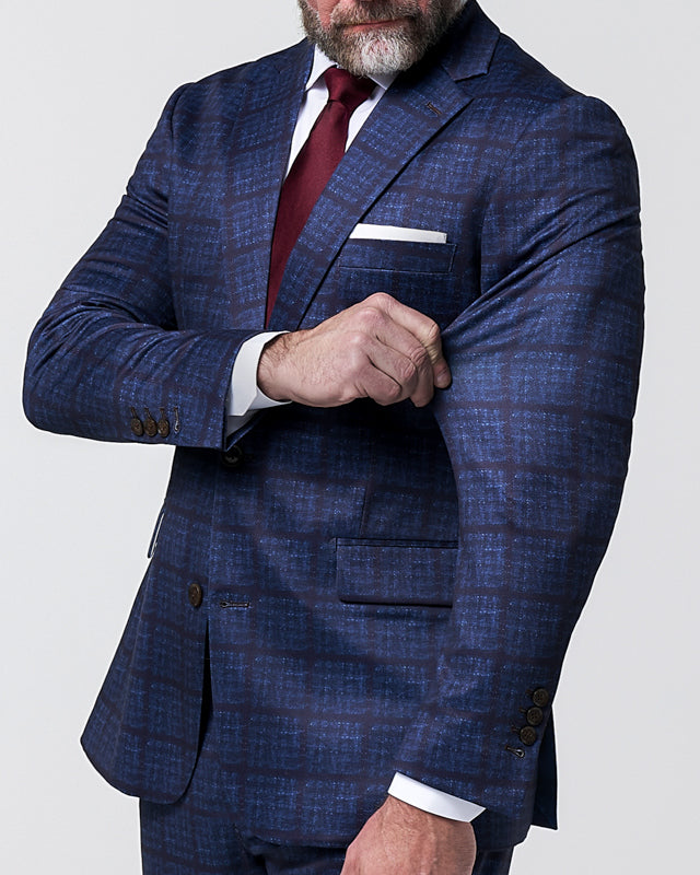 State & Liberty Athletic Fit Stretch Suit - Navy & Maroon Windowpane
