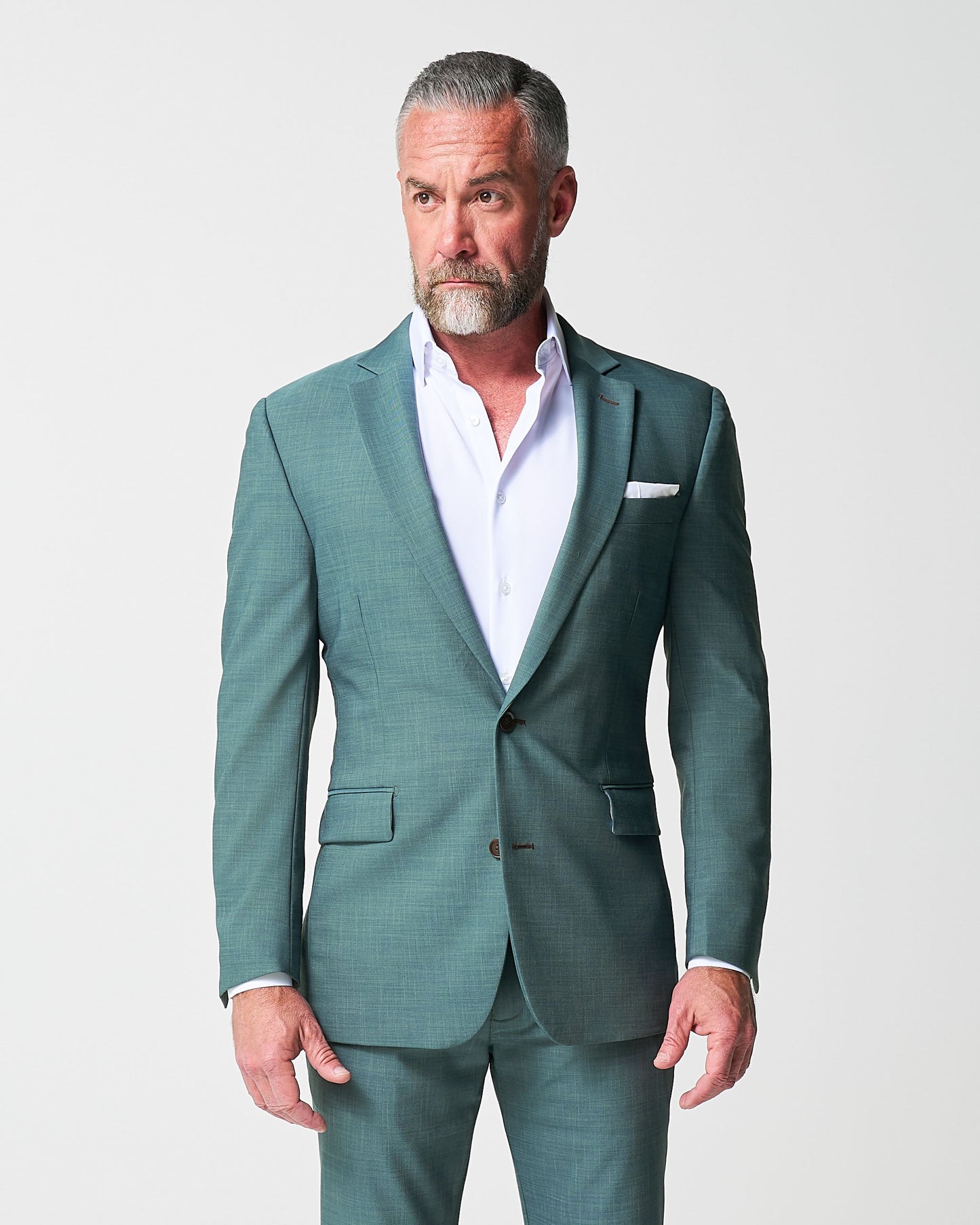 State & Liberty Athletic Fit Stretch Suit - Heathered Sea Green
