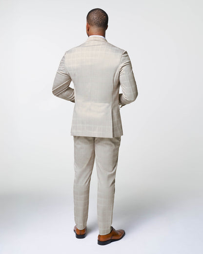 State & Liberty Athletic Fit Stretch Suit - Tan and White Windowpane Suit