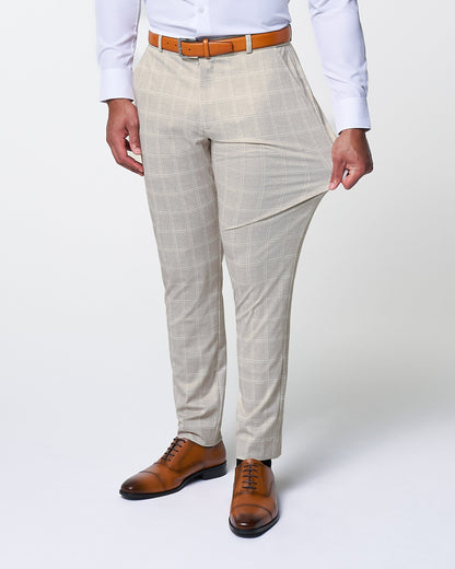 State & Liberty Athletic Fit Stretch Suit - Tan and White Windowpane Suit