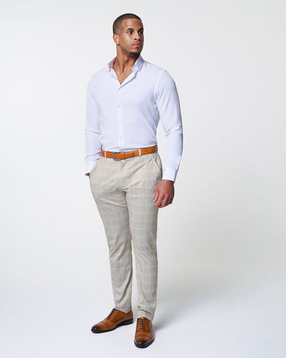 State & Liberty Athletic Fit Stretch Suit - Tan and White Windowpane Suit