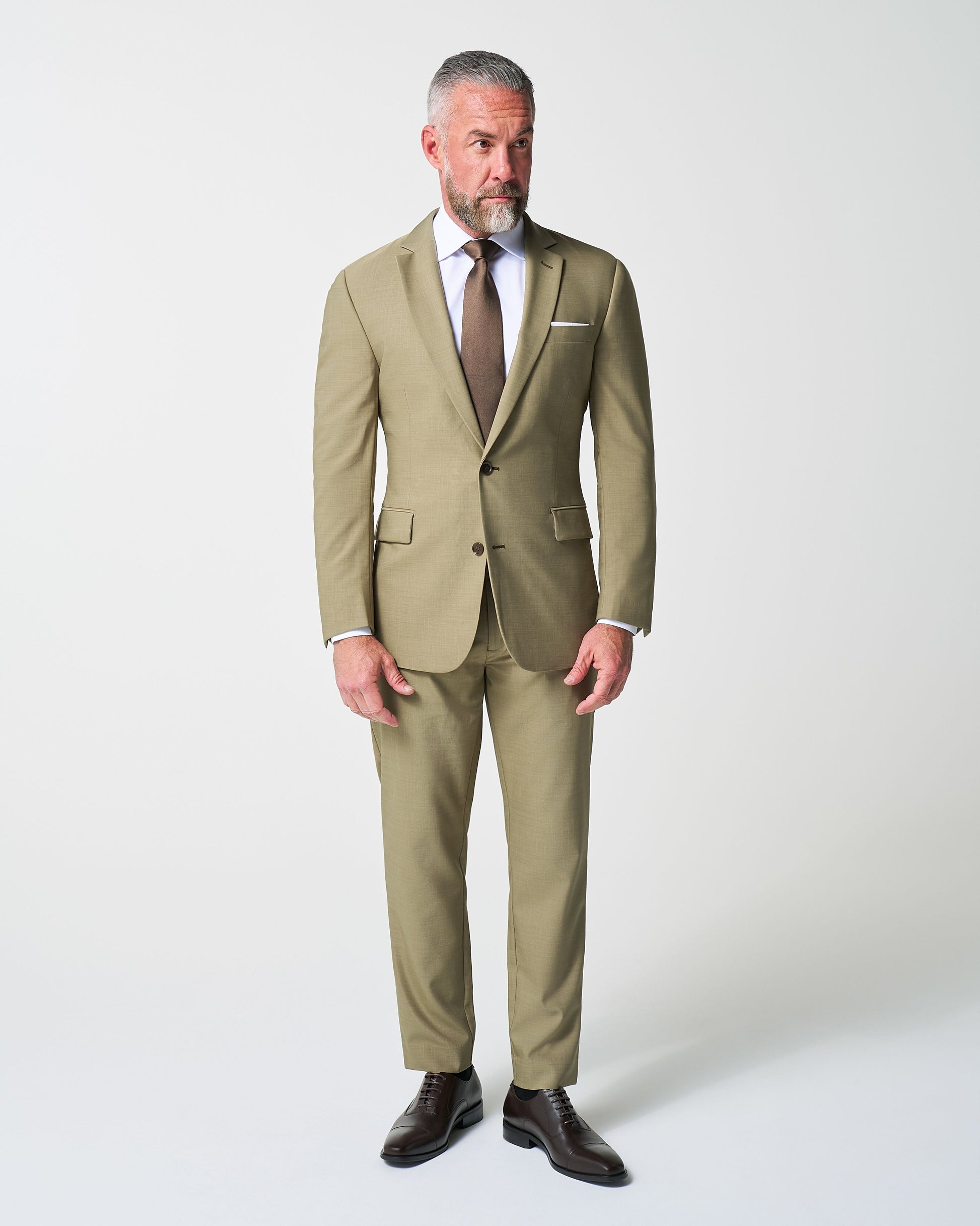 State & Liberty Athletic Fit Stretch Suit - Heathered Olive