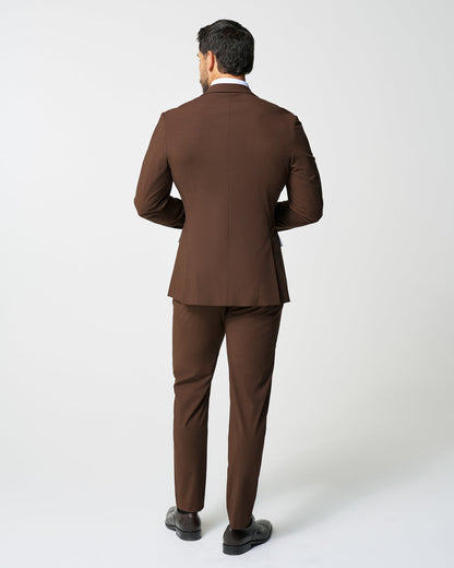 State & Liberty Athletic Fit Stretch Suit - Lightweight Heathered Chocolate