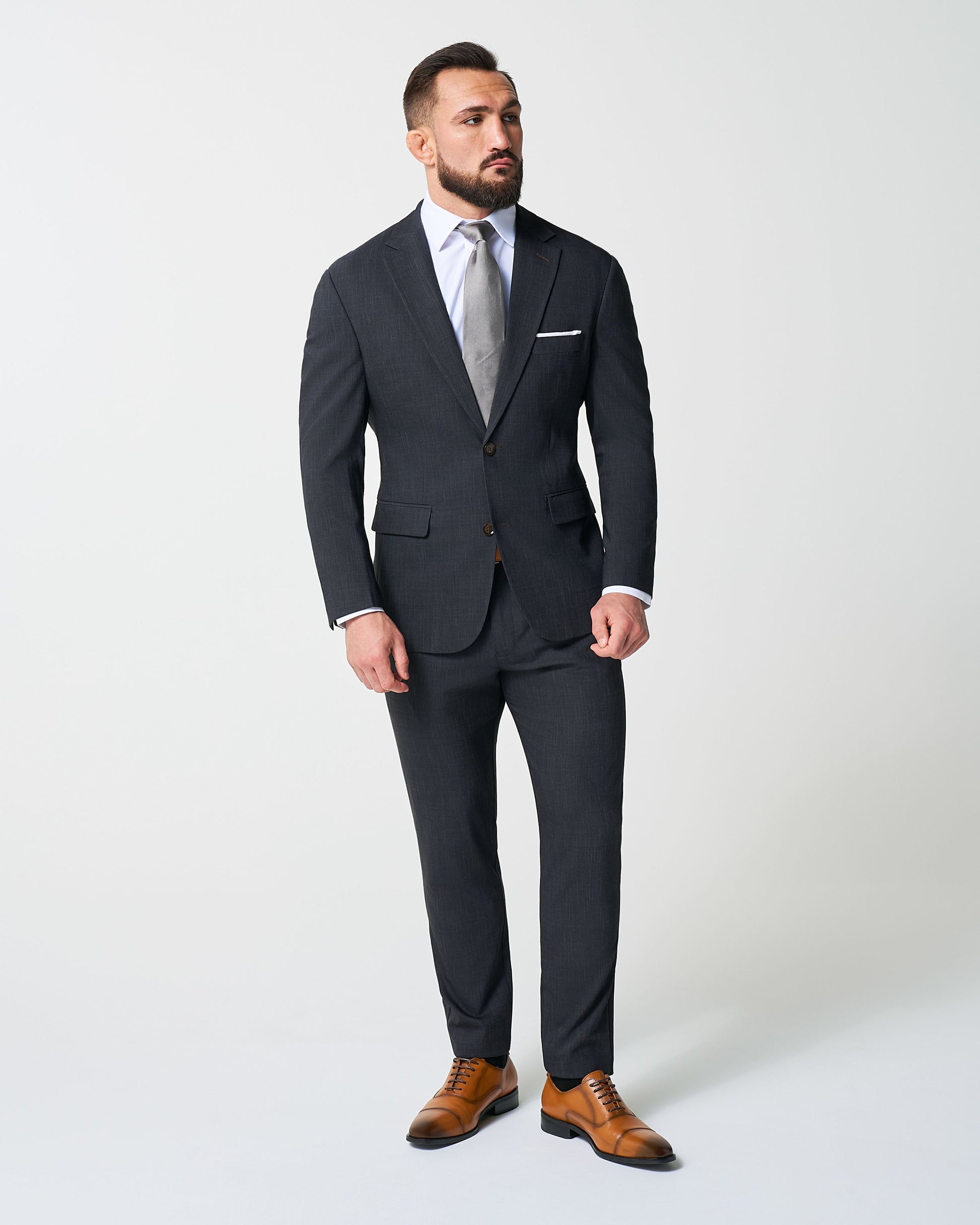State & Liberty Athletic Fit Stretch Suit - Heathered Midnight Navy