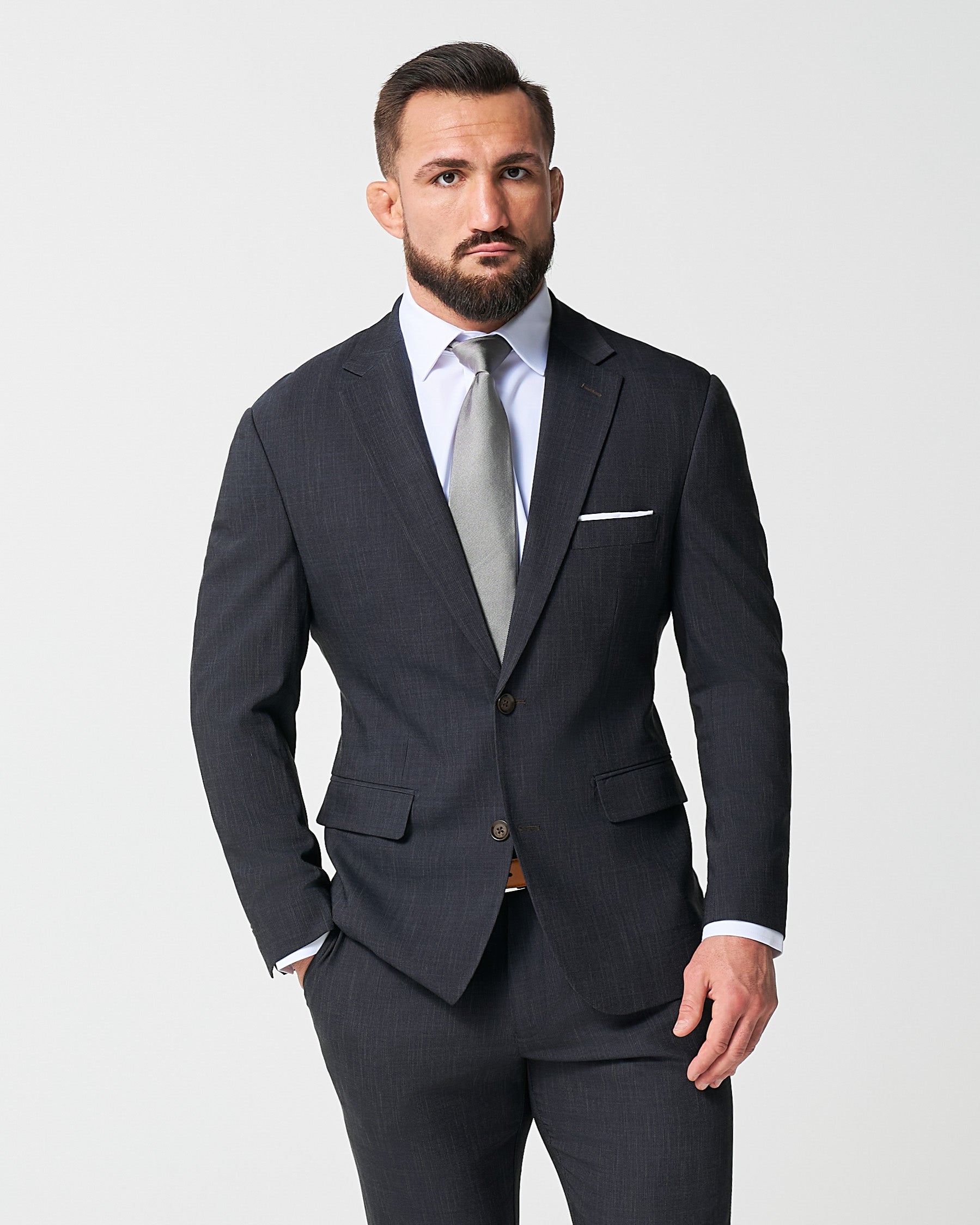 State & Liberty Athletic Fit Stretch Suit - Heathered Midnight Navy