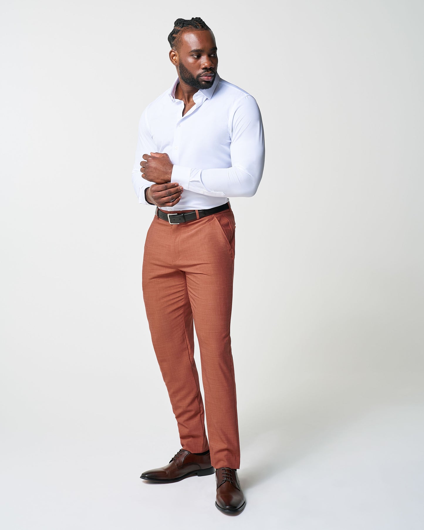 State & Liberty Athletic Fit Stretch Suit - Heathered Burnt Orange