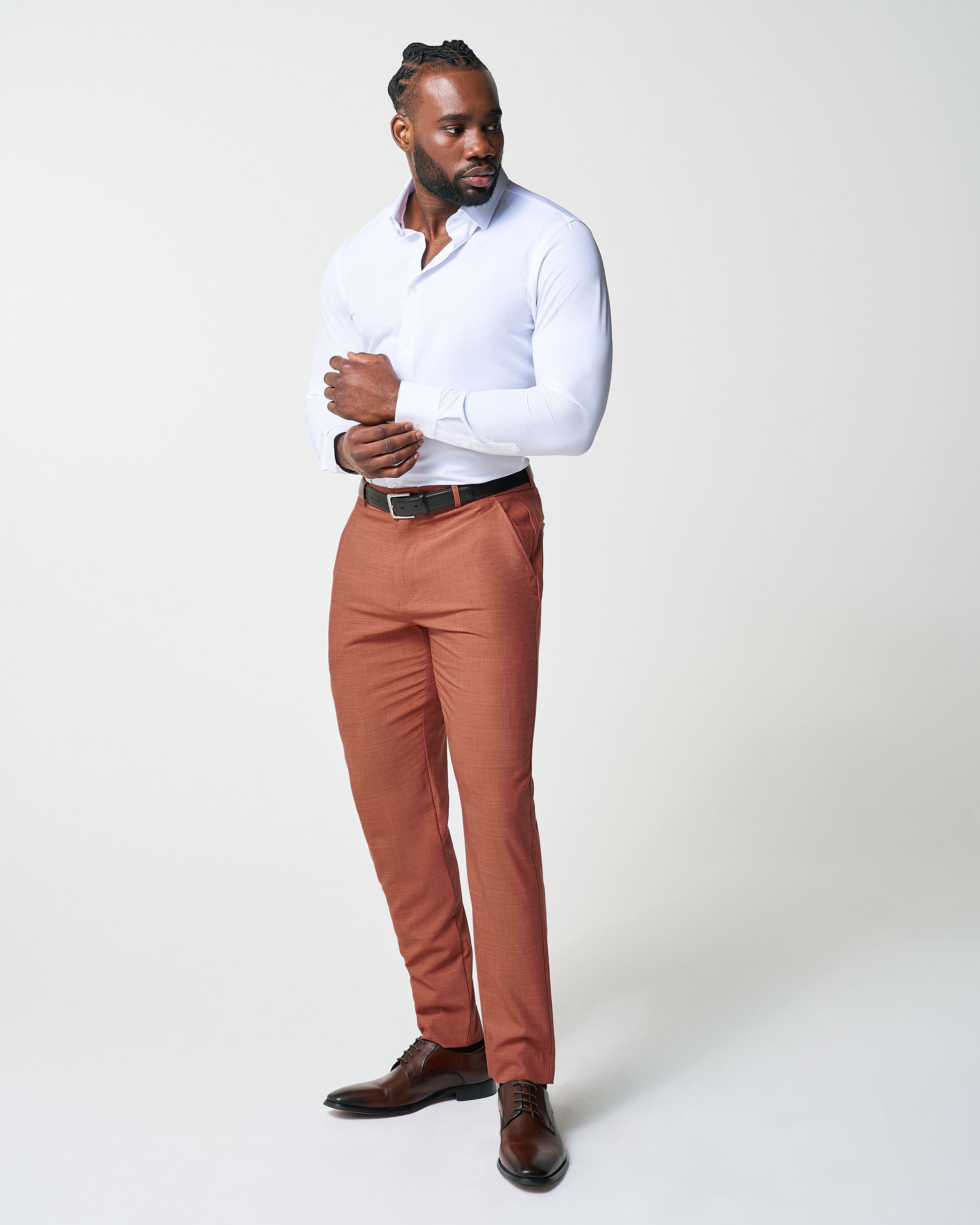 State & Liberty Athletic Fit Stretch Suit - Heathered Burnt Orange