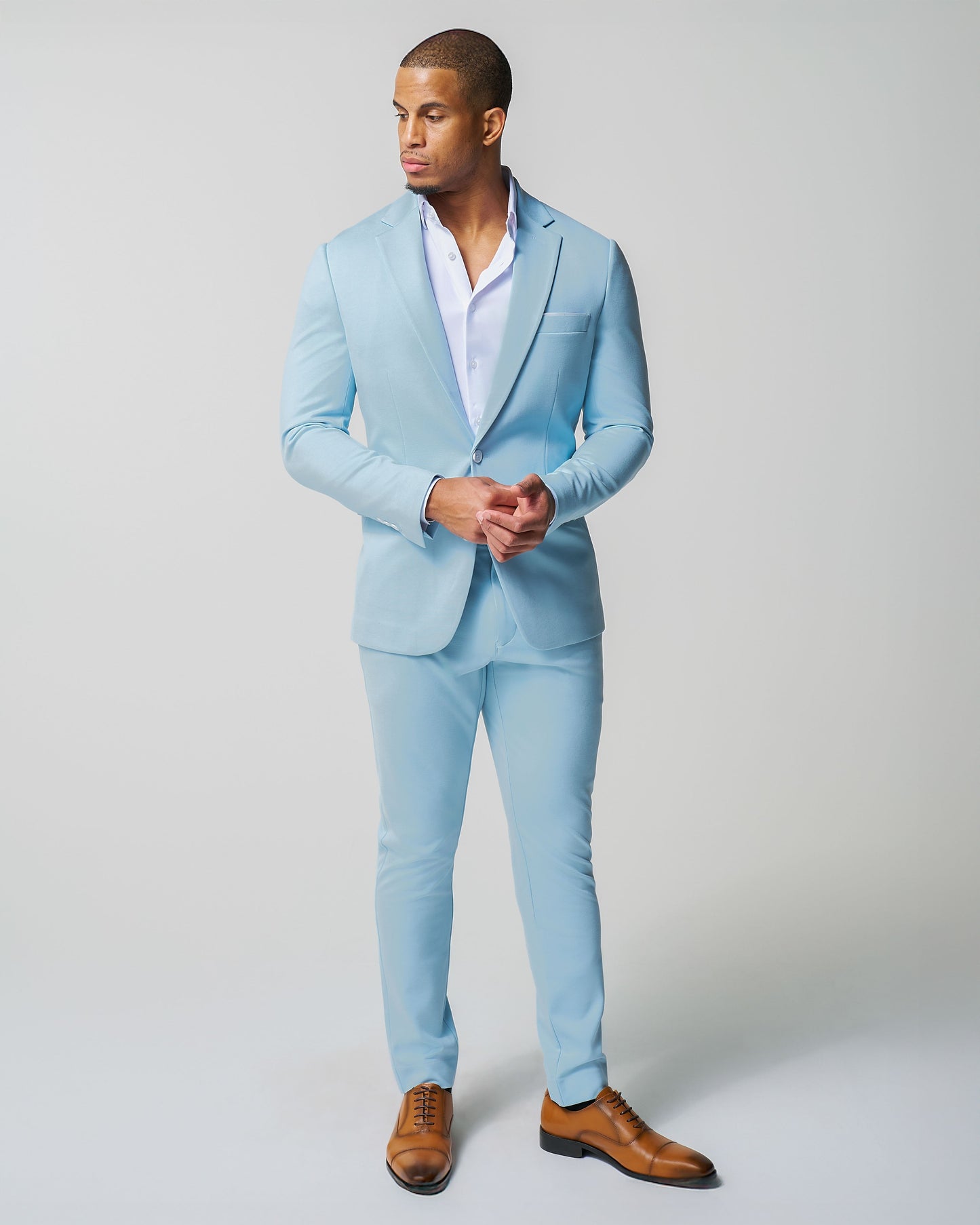 State & Liberty Athletic Fit Stretch Suit - Solid Cool Blue