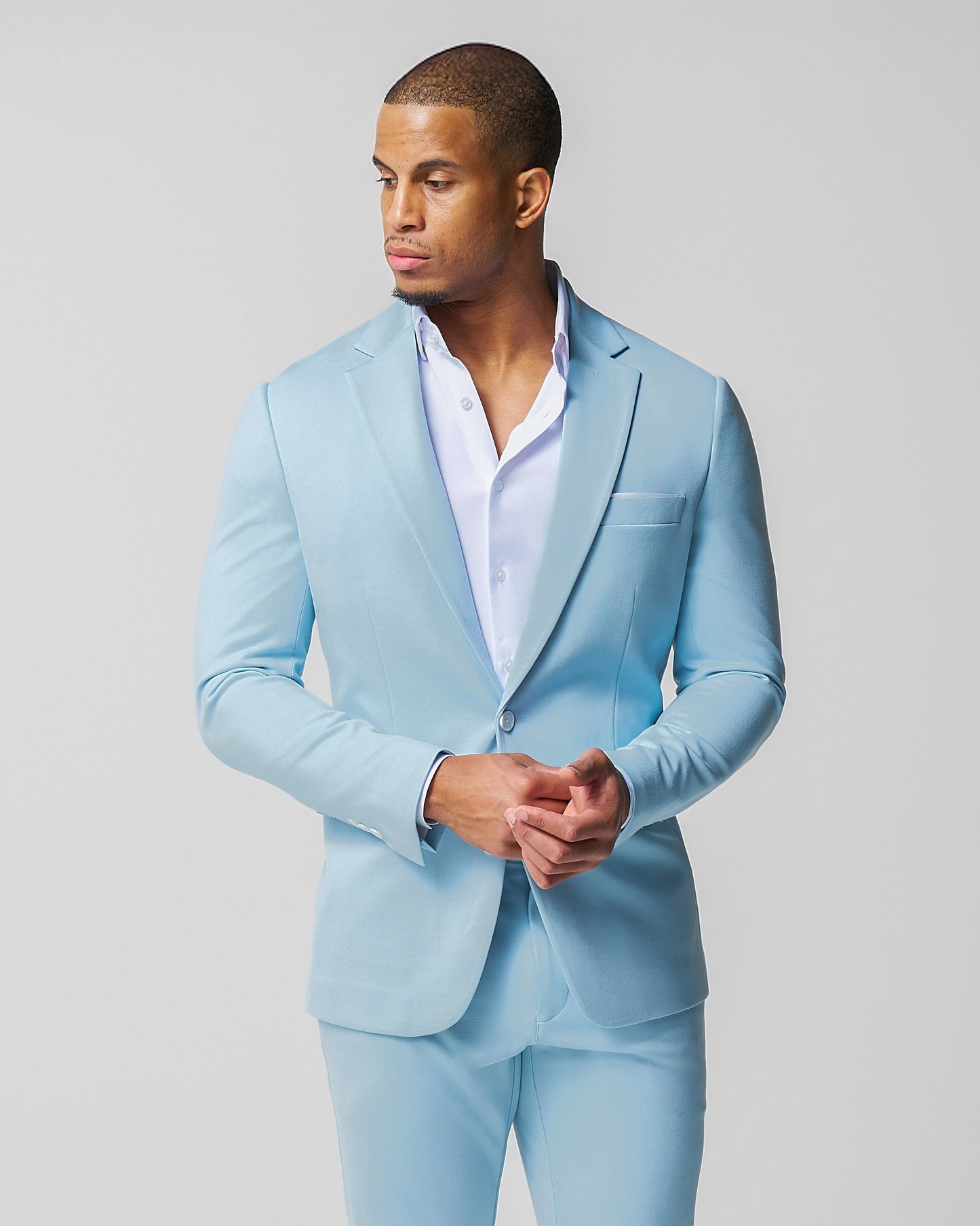State & Liberty Athletic Fit Stretch Suit - Solid Cool Blue