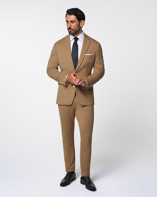 State & Liberty Athletic Fit Stretch Suit - Solid Dark Tan