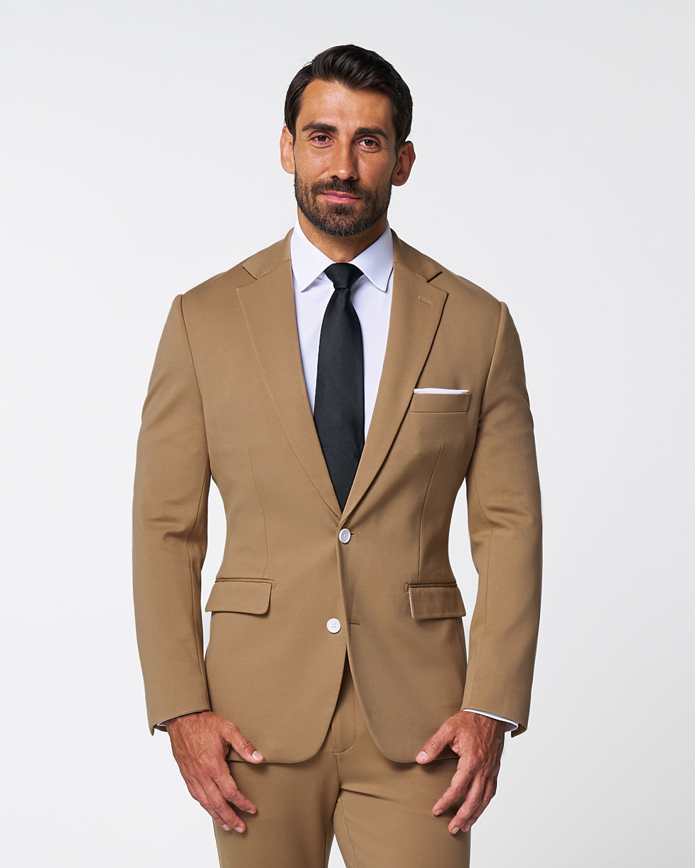 State & Liberty Athletic Fit Stretch Suit - Solid Dark Tan