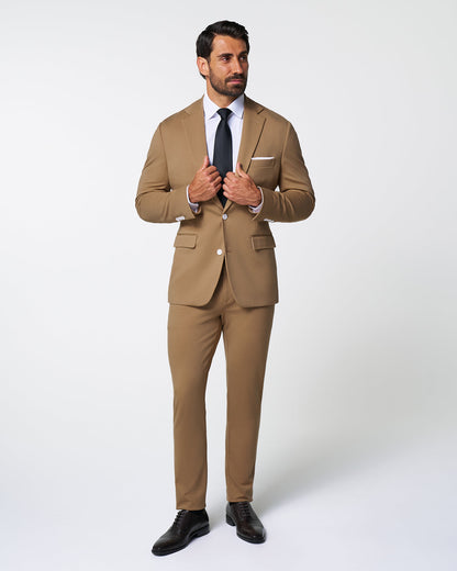 State & Liberty Athletic Fit Stretch Suit - Solid Dark Tan