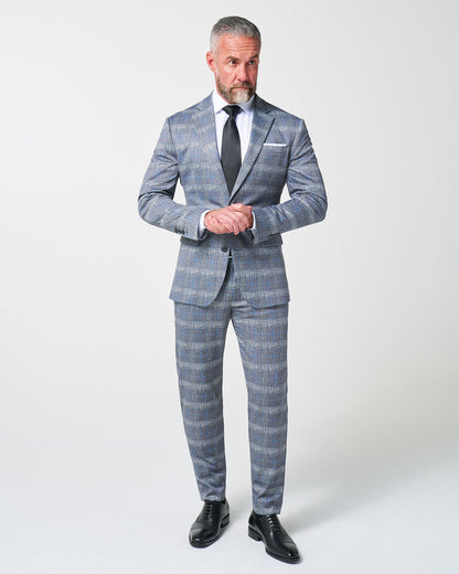 State & Liberty Athletic Fit Stretch Suit - Grey with Blue Plaid
