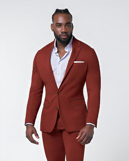 State & Liberty Athletic Fit Stretch Suit - Solid Brick