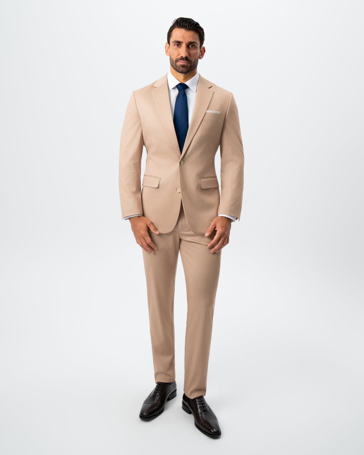 State & Liberty Athletic Fit Stretch Suit - Peach and White Pinstripe