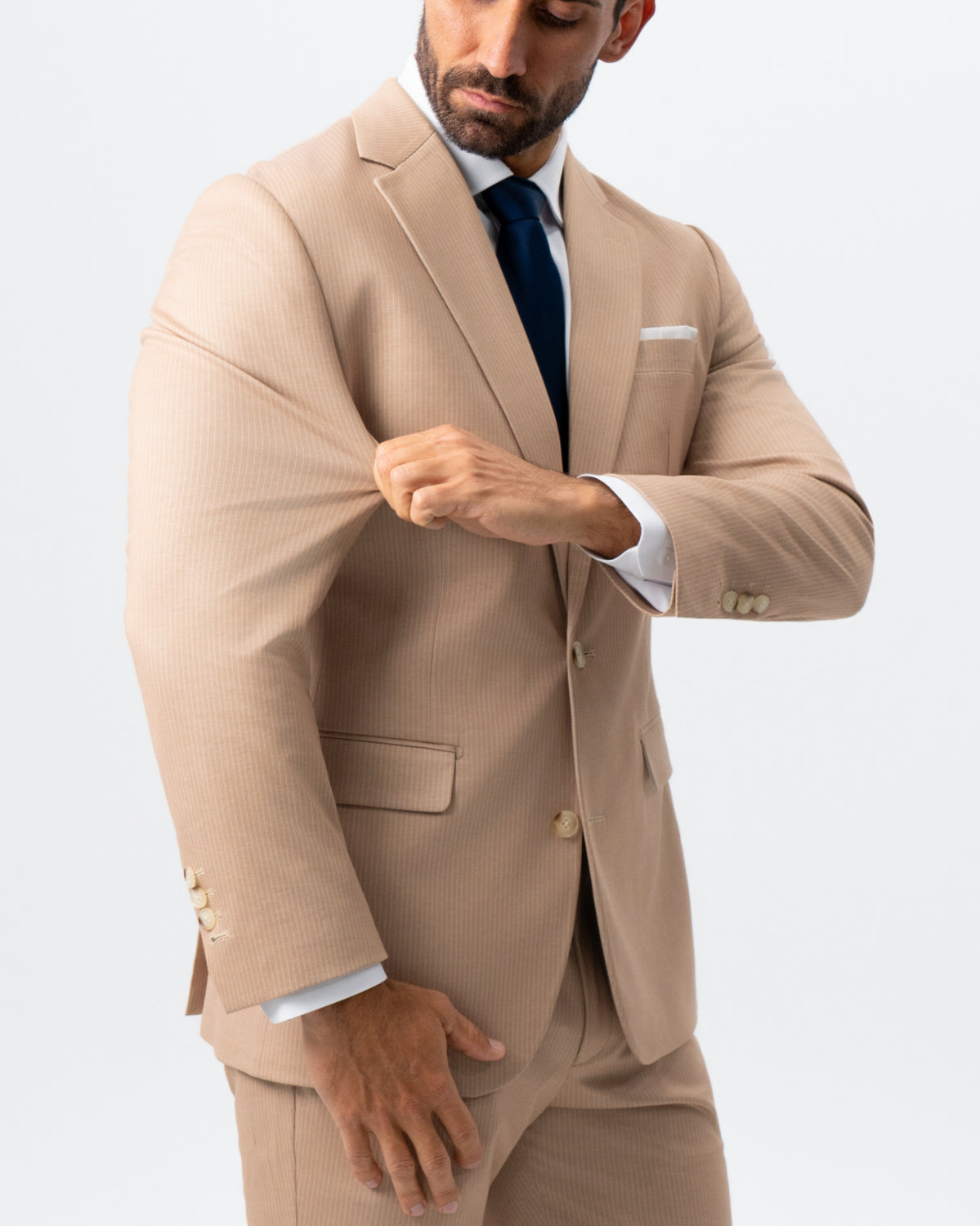 State & Liberty Athletic Fit Stretch Suit - Peach and White Pinstripe