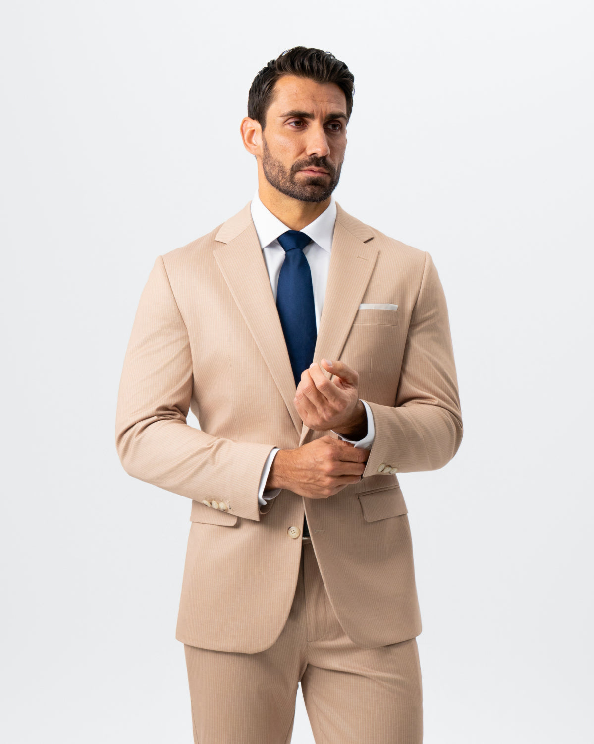 State & Liberty Athletic Fit Stretch Suit - Peach and White Pinstripe