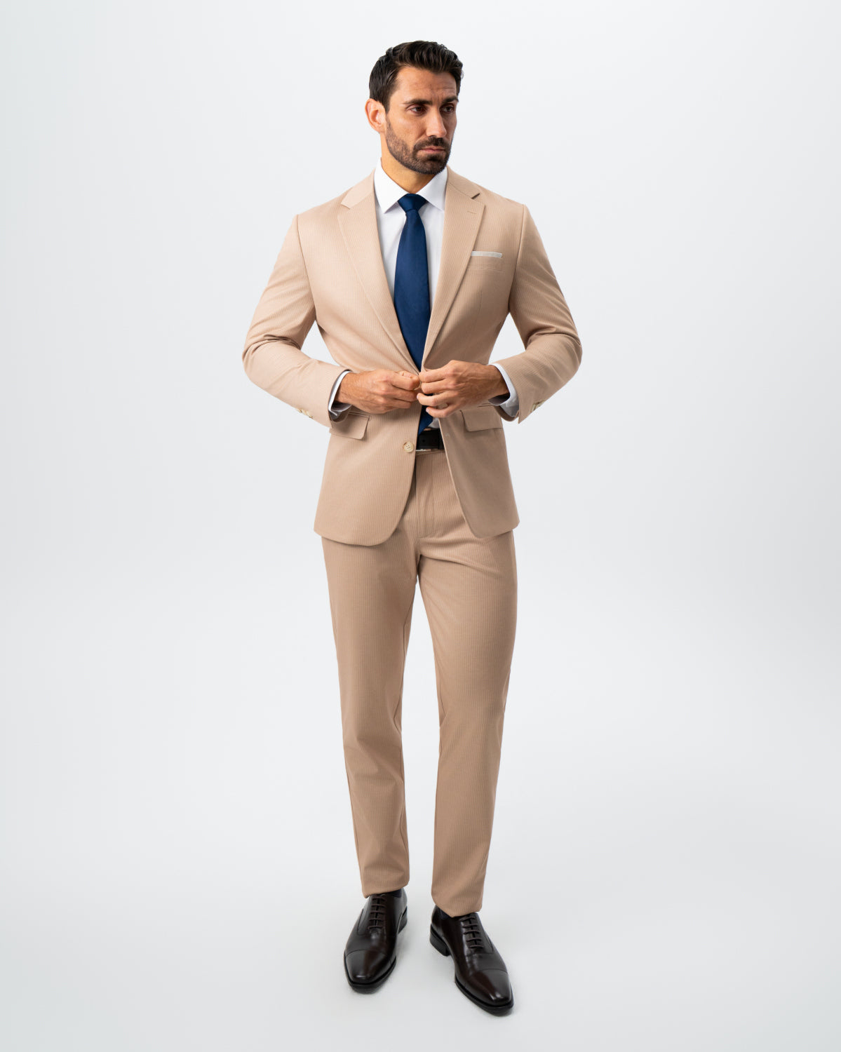 State & Liberty Athletic Fit Stretch Suit - Peach and White Pinstripe