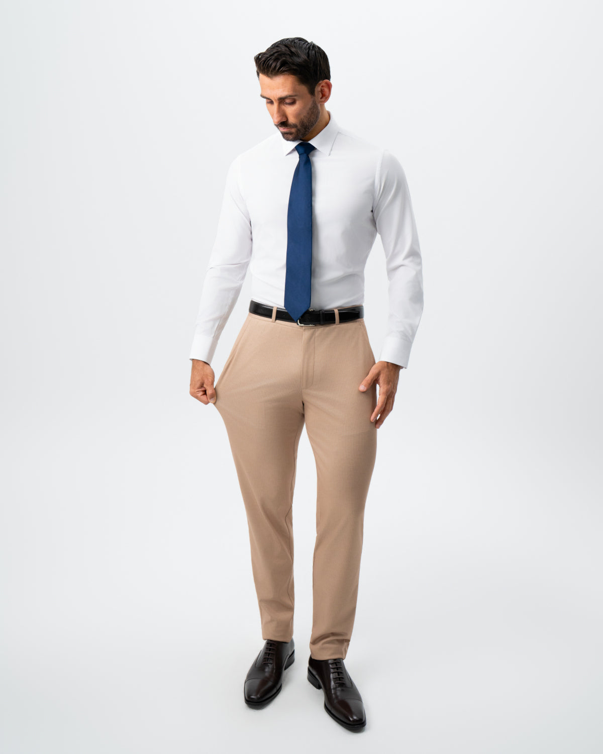 State & Liberty Athletic Fit Stretch Suit - Peach and White Pinstripe