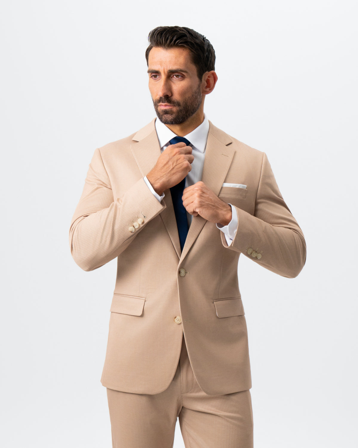 State & Liberty Athletic Fit Stretch Suit - Peach and White Pinstripe