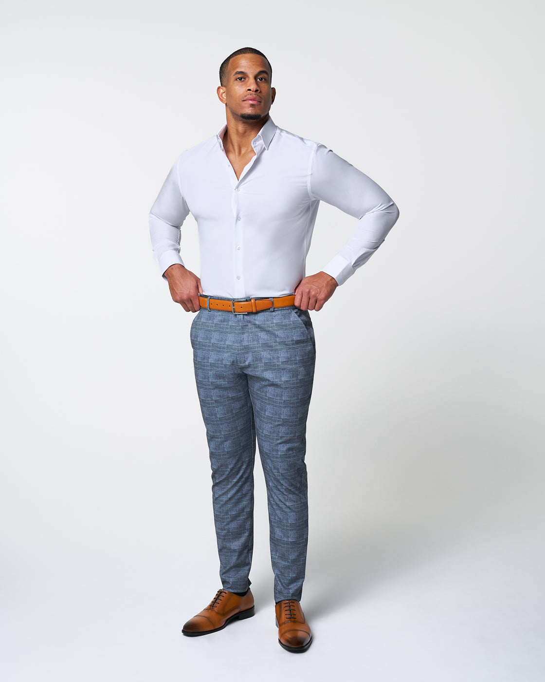 State & Liberty Athletic Fit Stretch Suit - Knit Light Blue, Navy and White Plaid