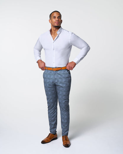 State & Liberty Athletic Fit Stretch Suit - Knit Light Blue, Navy and White Plaid