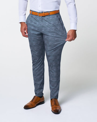 State & Liberty Athletic Fit Stretch Suit - Knit Light Blue, Navy and White Plaid