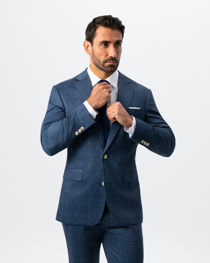State & Liberty Athletic Fit Stretch Suit - Electric Blue and Black Plaid
